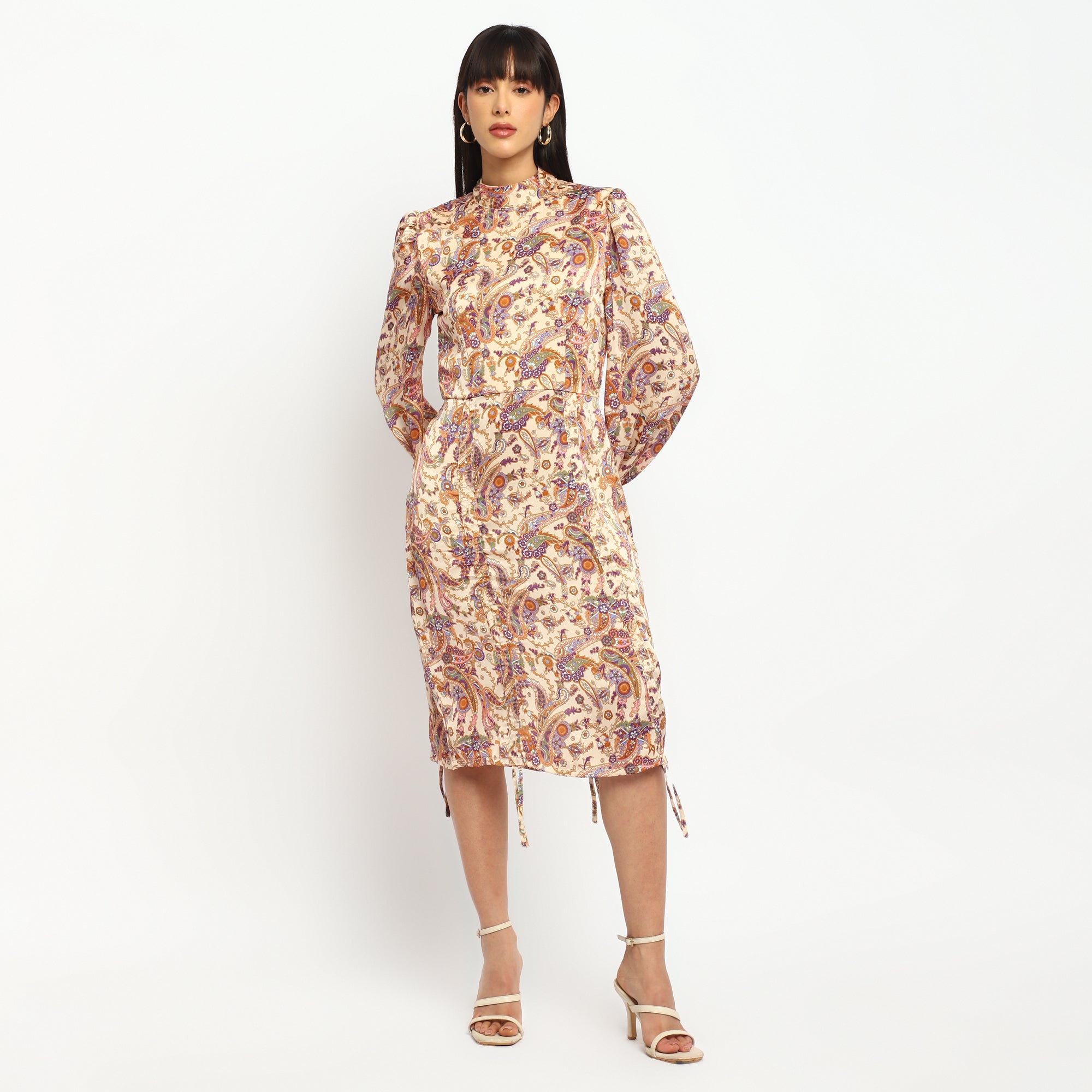 Paisley Mini Dress – High Neck & Balloon Sleeves